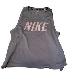 Nike Running Dri-FIT Tank Top Womens Large Gray Mesh Back Sleeveless Graphic Tee